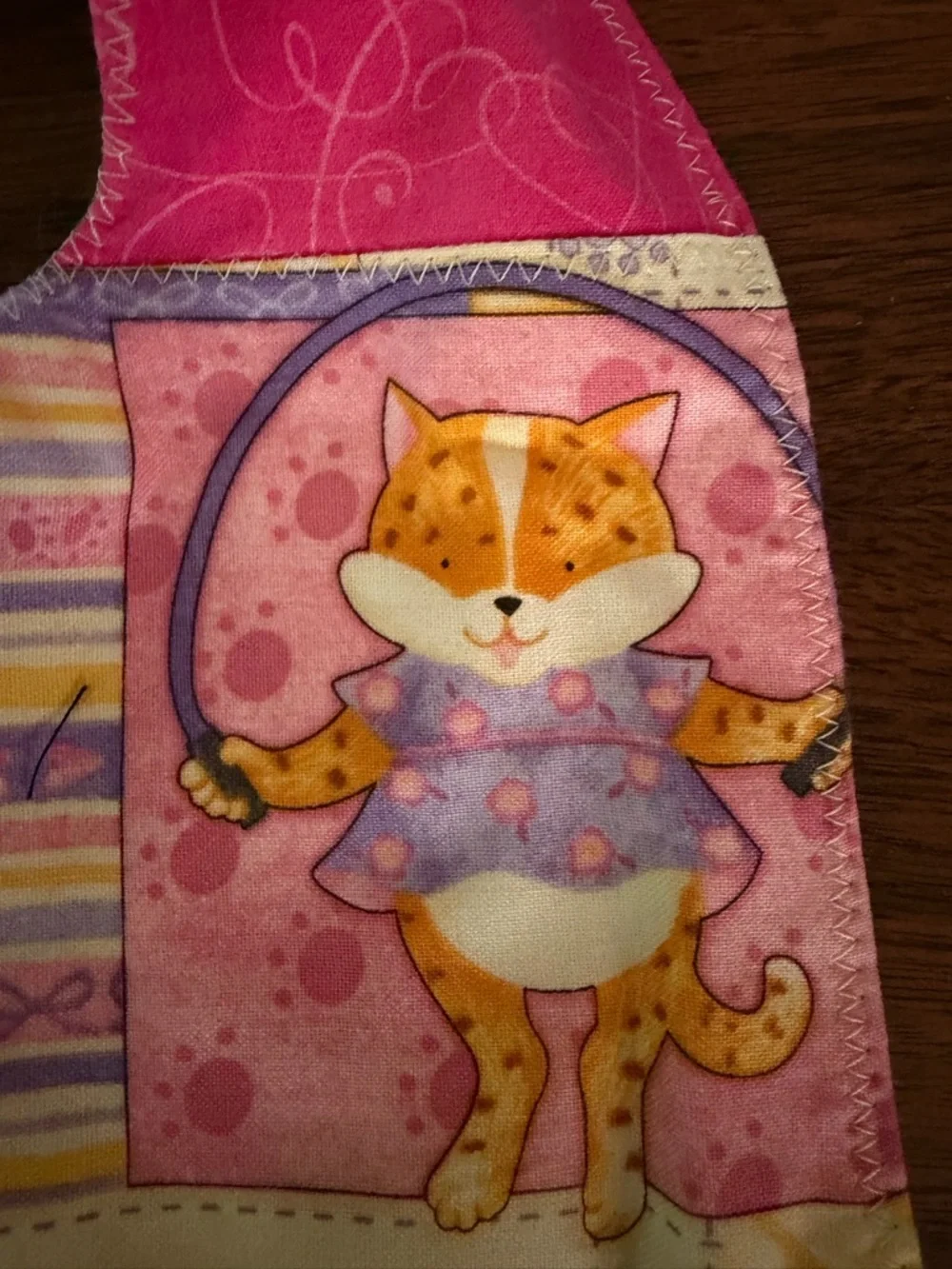 NEW Pink Patchwork Reversible Baby Girl Bib. Cats, Teddy Bears, Fairies Handmade